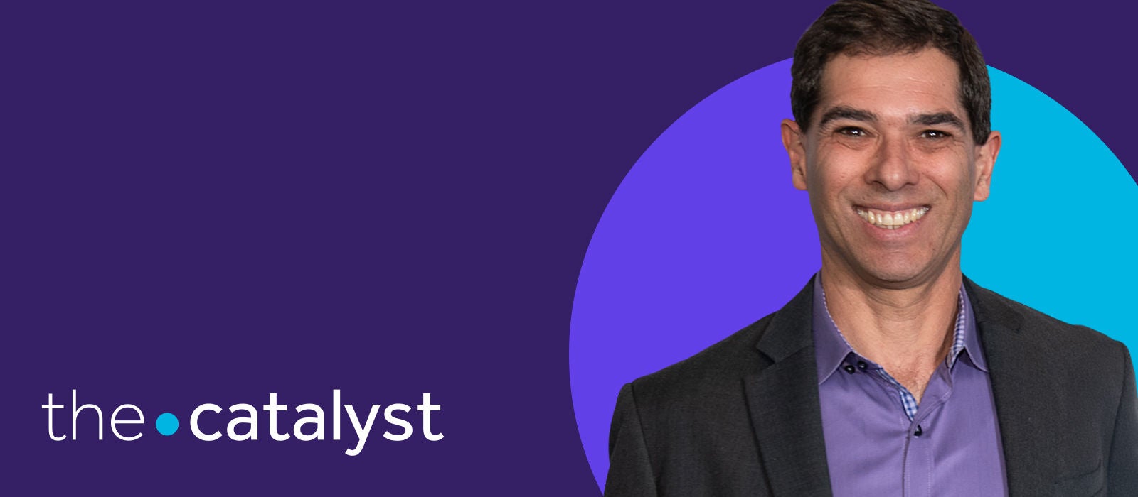Ethan Berke in a dark blazer and purple shirt against a purple background with The Catalyst logo.