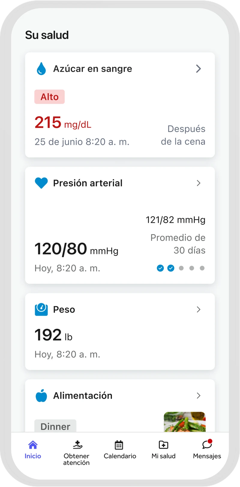 Condition management app screen