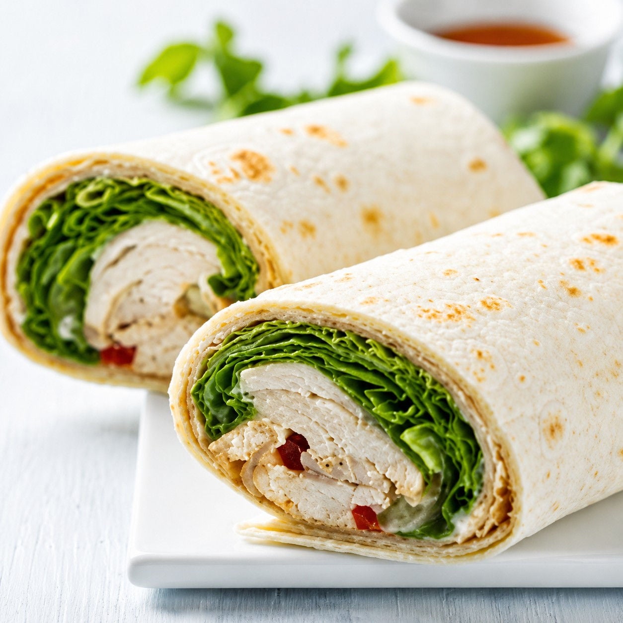 Turkey avocado wrap on a plate