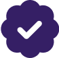 White checkmark on plum flower shaped background