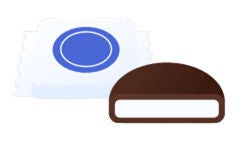 Chocolate cream-filled snack and its wrapper illustration