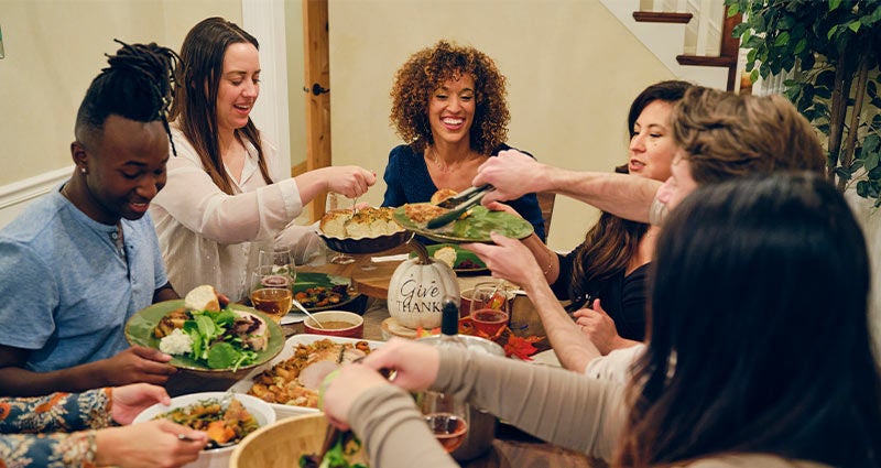 Friends enjoying a mean with spice