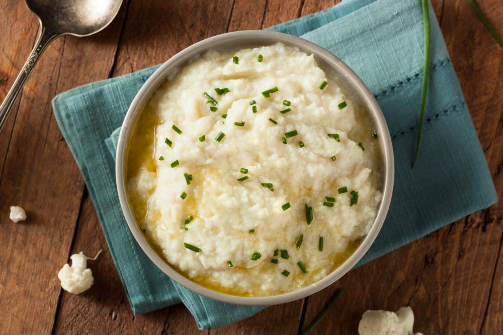 Homemade Organic Mashed Cauliflower with Butter and Chives