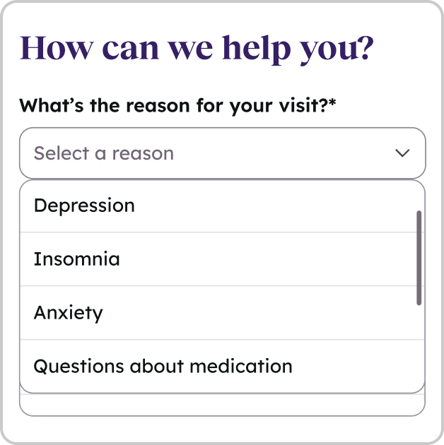 UI screenshot showing a list of symptoms in the Teladoc Health app.