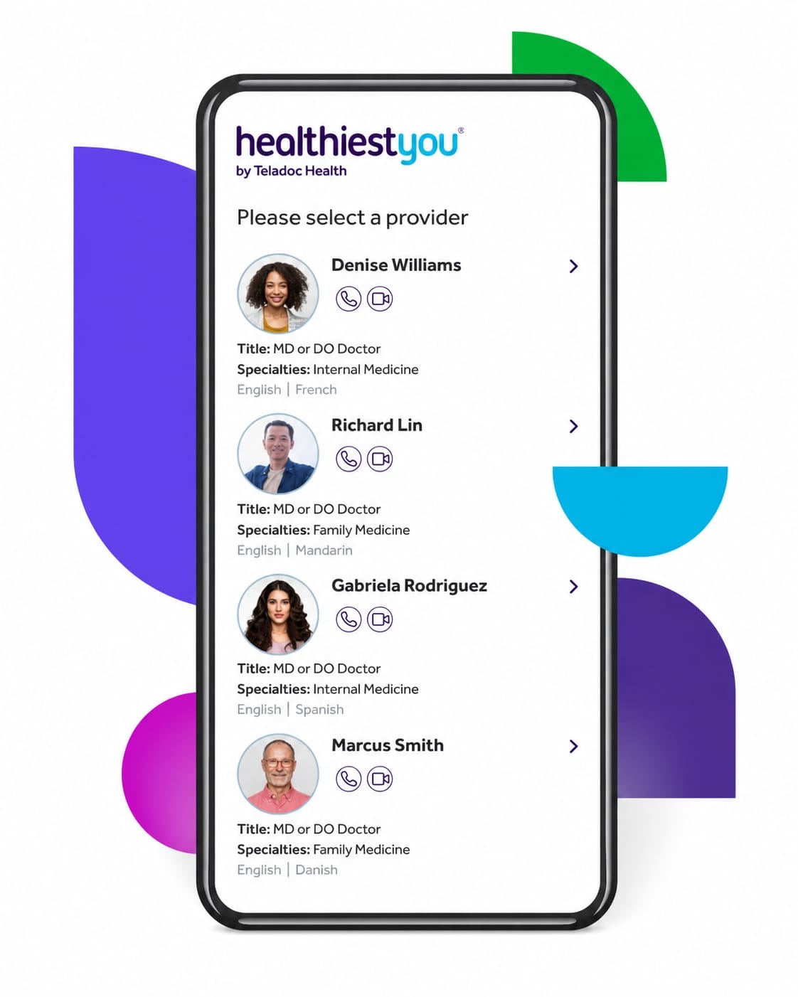 Screen showing primary care in Teladoc Health app