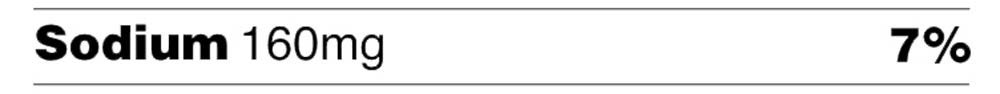 Close-up of nutritional label showing sodium content as 160mg, equating to 7% of the daily recommended value.