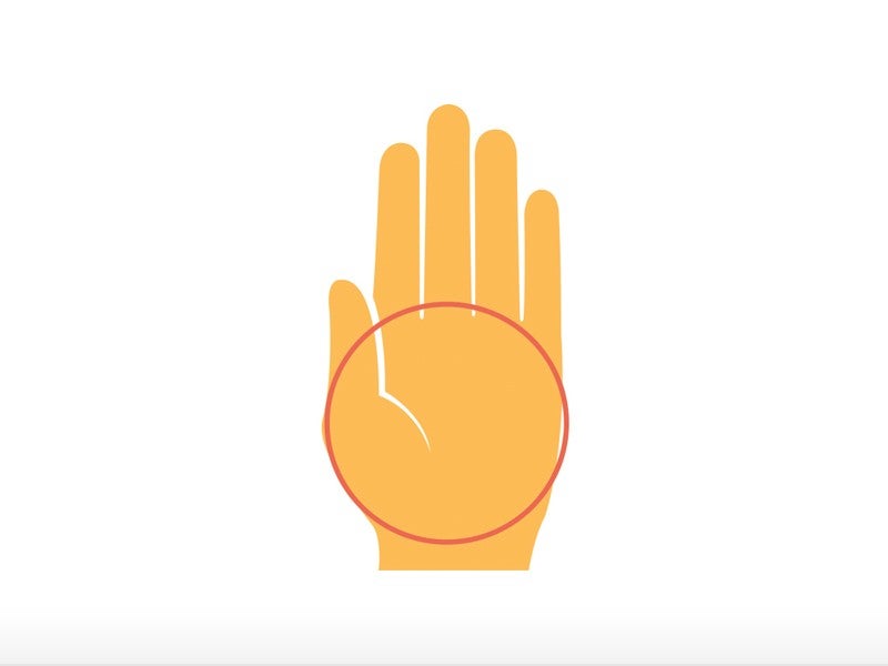 Illustration of an open hand with a hollow orange circle around the palm, set against a plain white background.