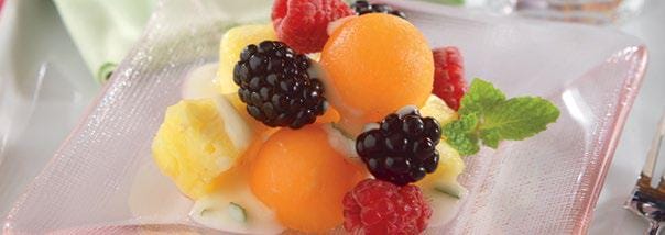 Fruit salad with lemon mint yogurt dressing