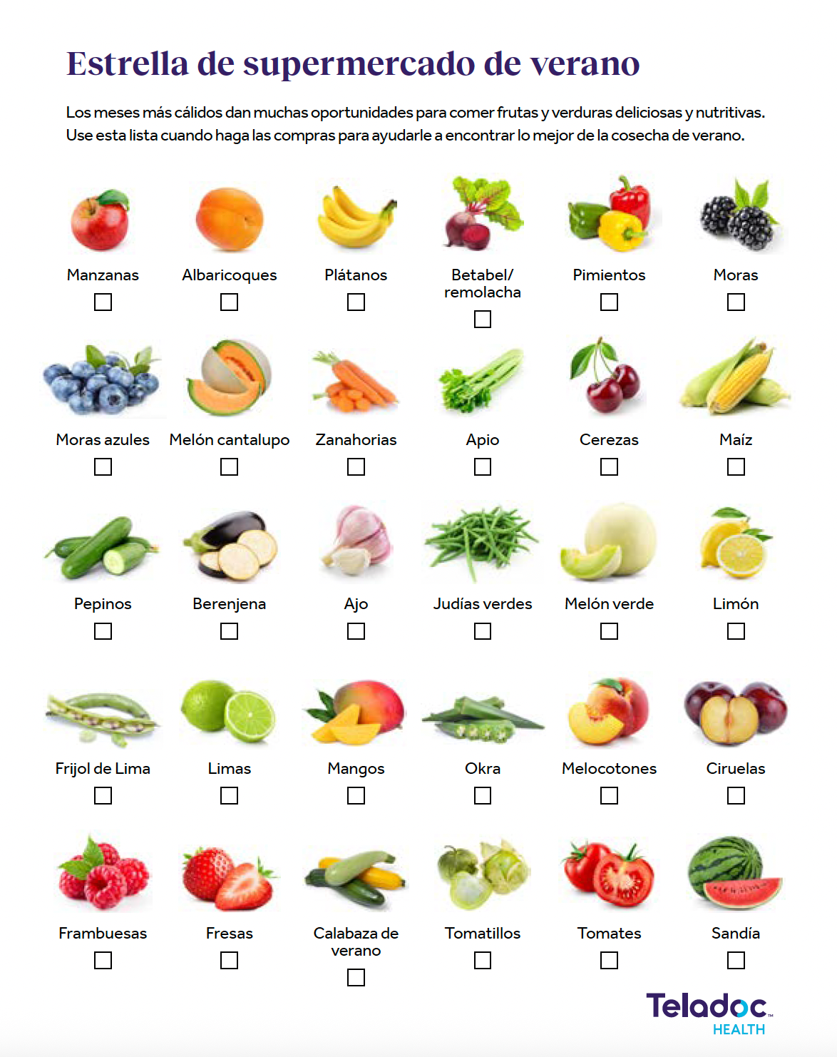 Lista de compras de comestibles de primavera