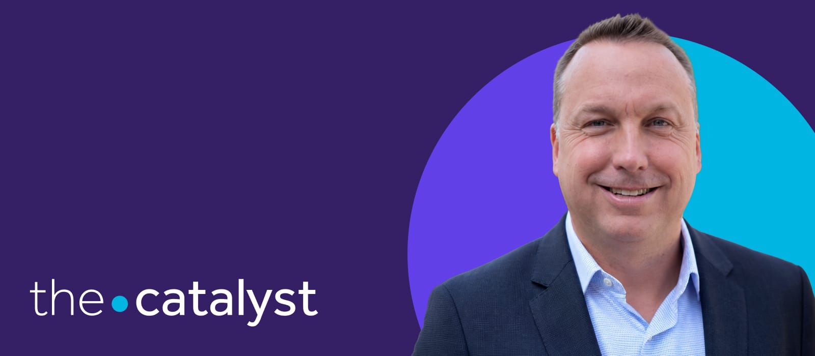 Bill_Rodakowski's portrait with a plum and aqua background and the words "the catalyst"