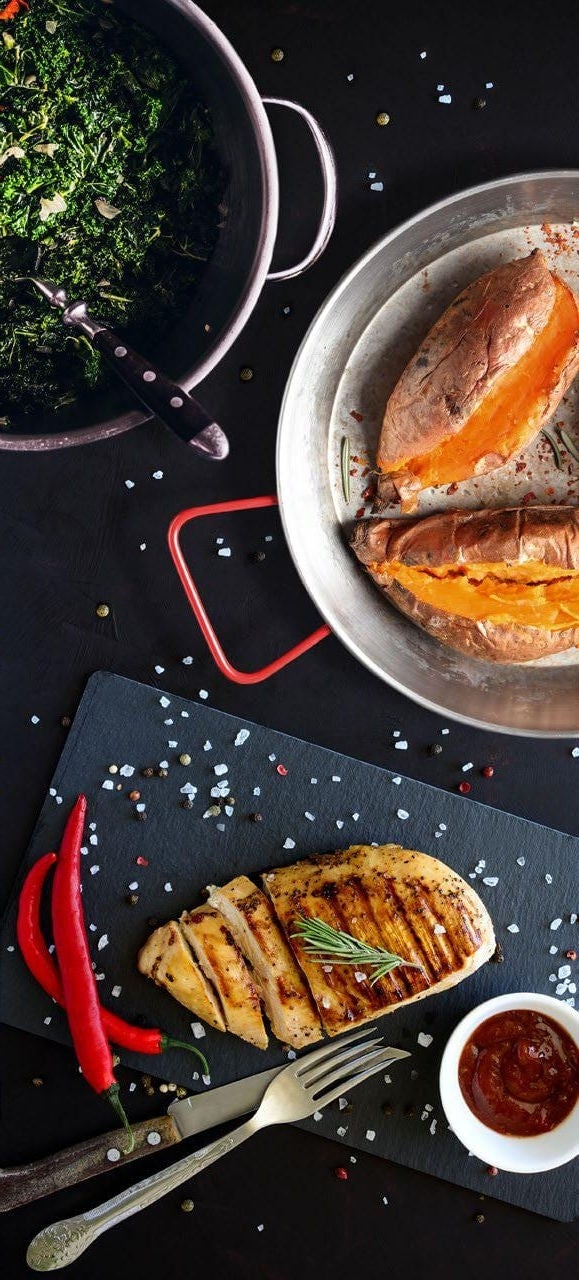 Chipotle barbecue chicken with crispy kale & sweet potato