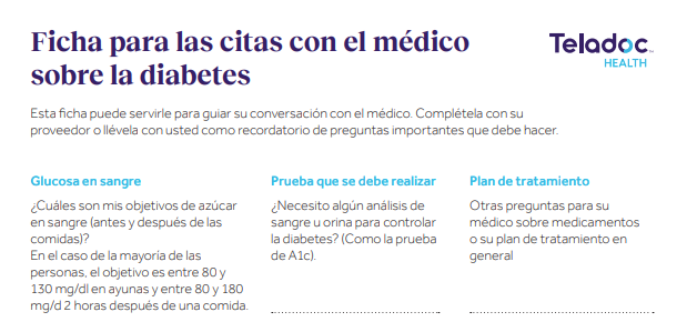 Ficha para las citas con el médico sobre diabetes