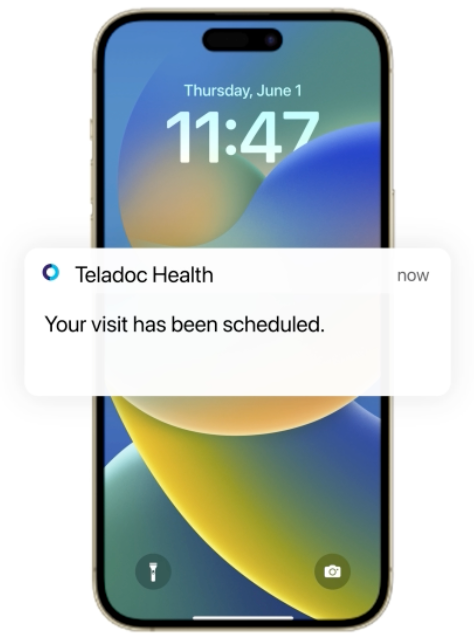 Phone with a notification that says "Your visit has been scheduled."