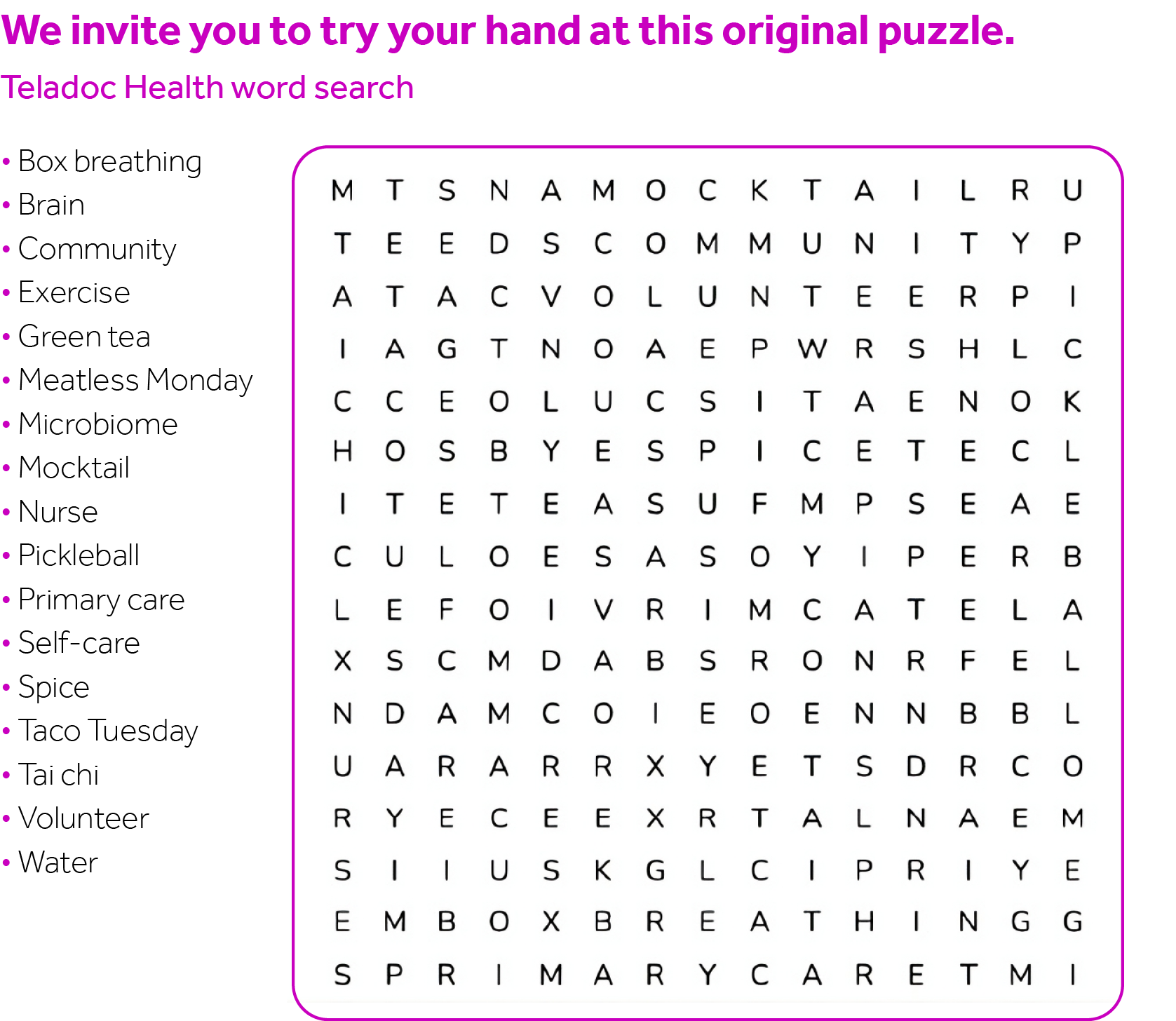 Original Teladoc Health word search. 