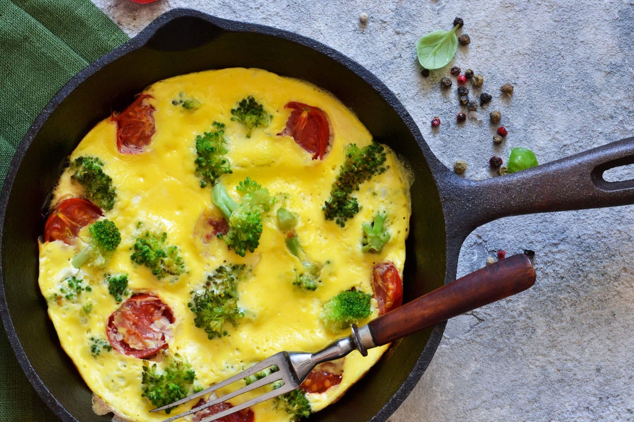 Vegetable frittata with broccoli, cherry tomatoes, and peppers