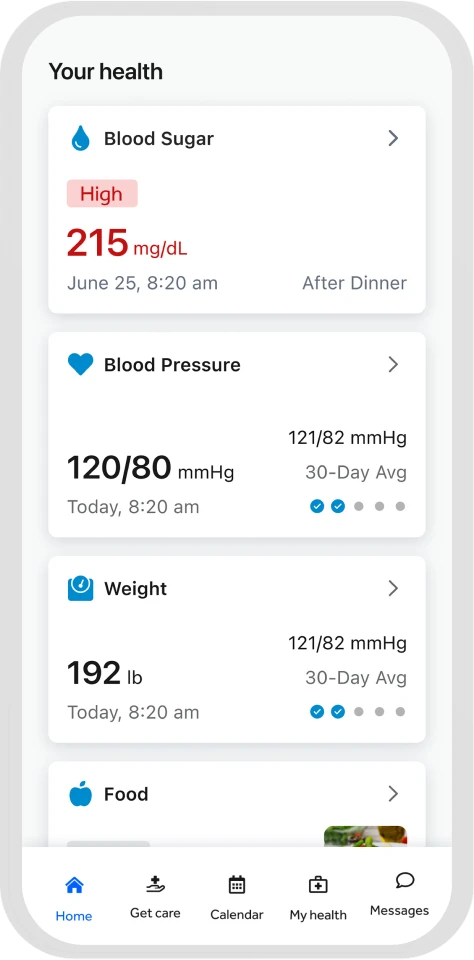 Teladoc Health's app with blood sugar, pressure and other data