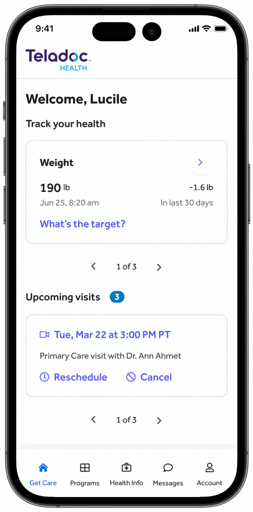  gif scrolling through the weigh management program mobile screen.