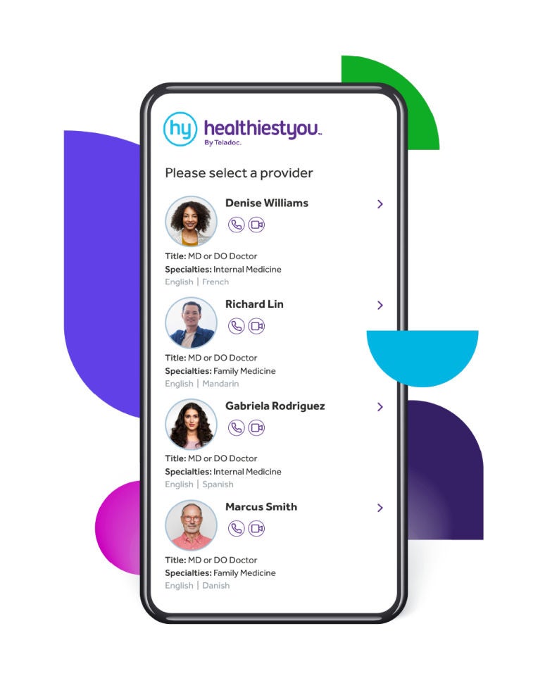 Screen showing primary care in Teladoc Health app