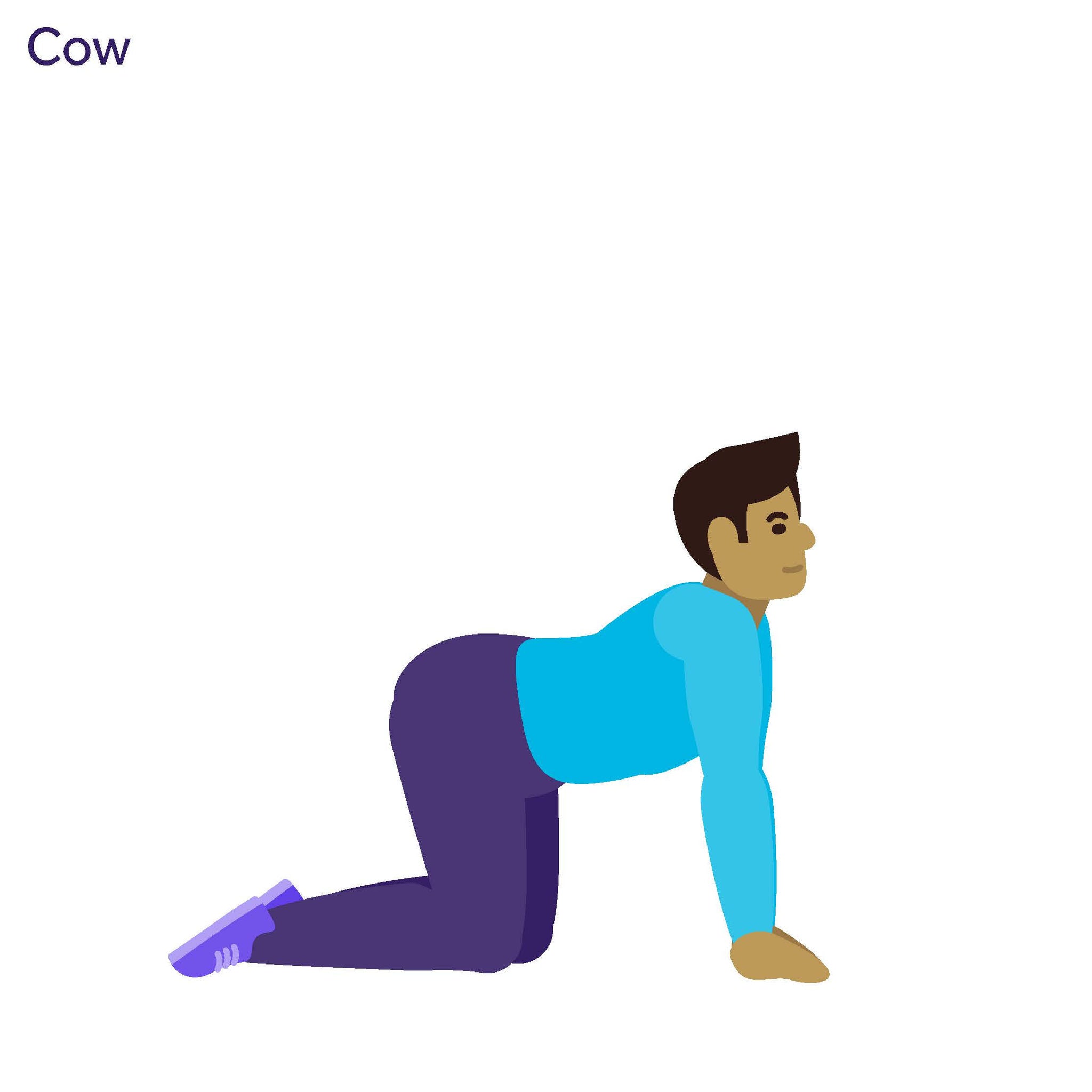 Illustration of a man doing a cow stretch on hands and knees.