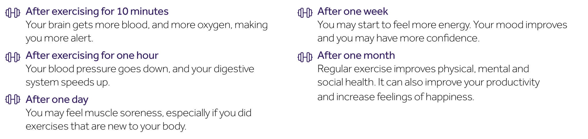 Graphic and copy, what happens when you start exercising