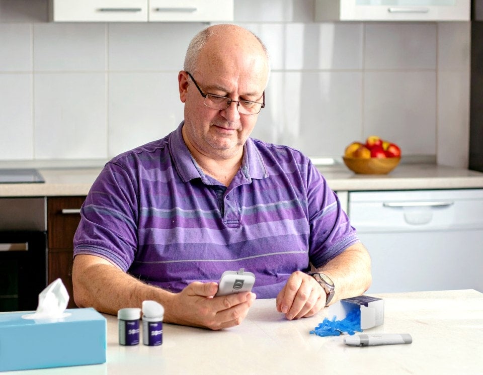 Man testing blood sugar level