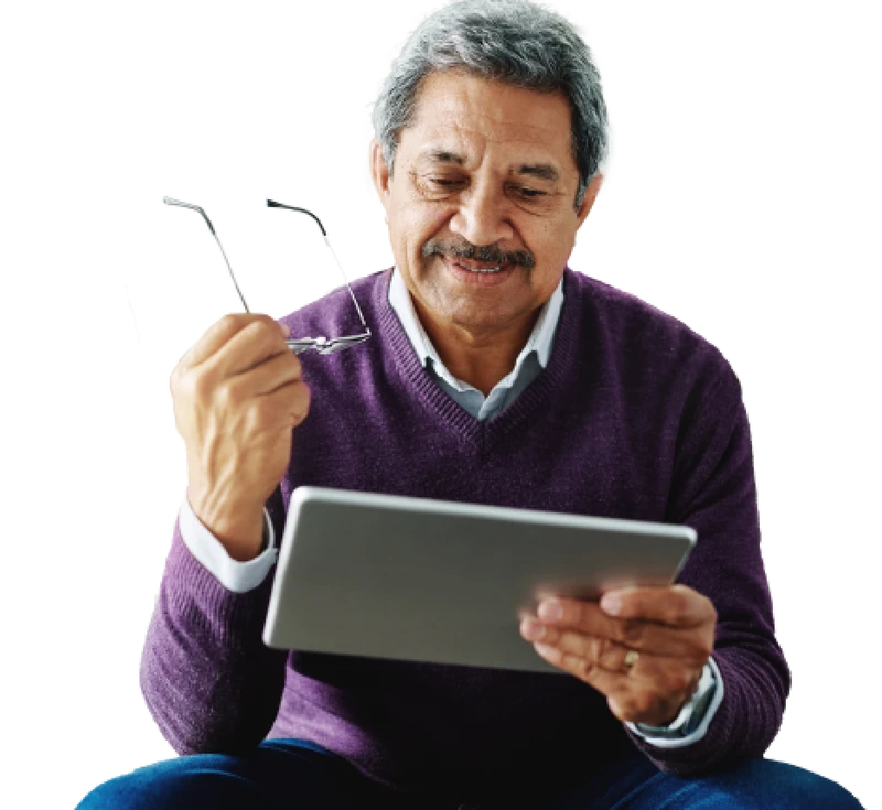 Man looking at his tablet