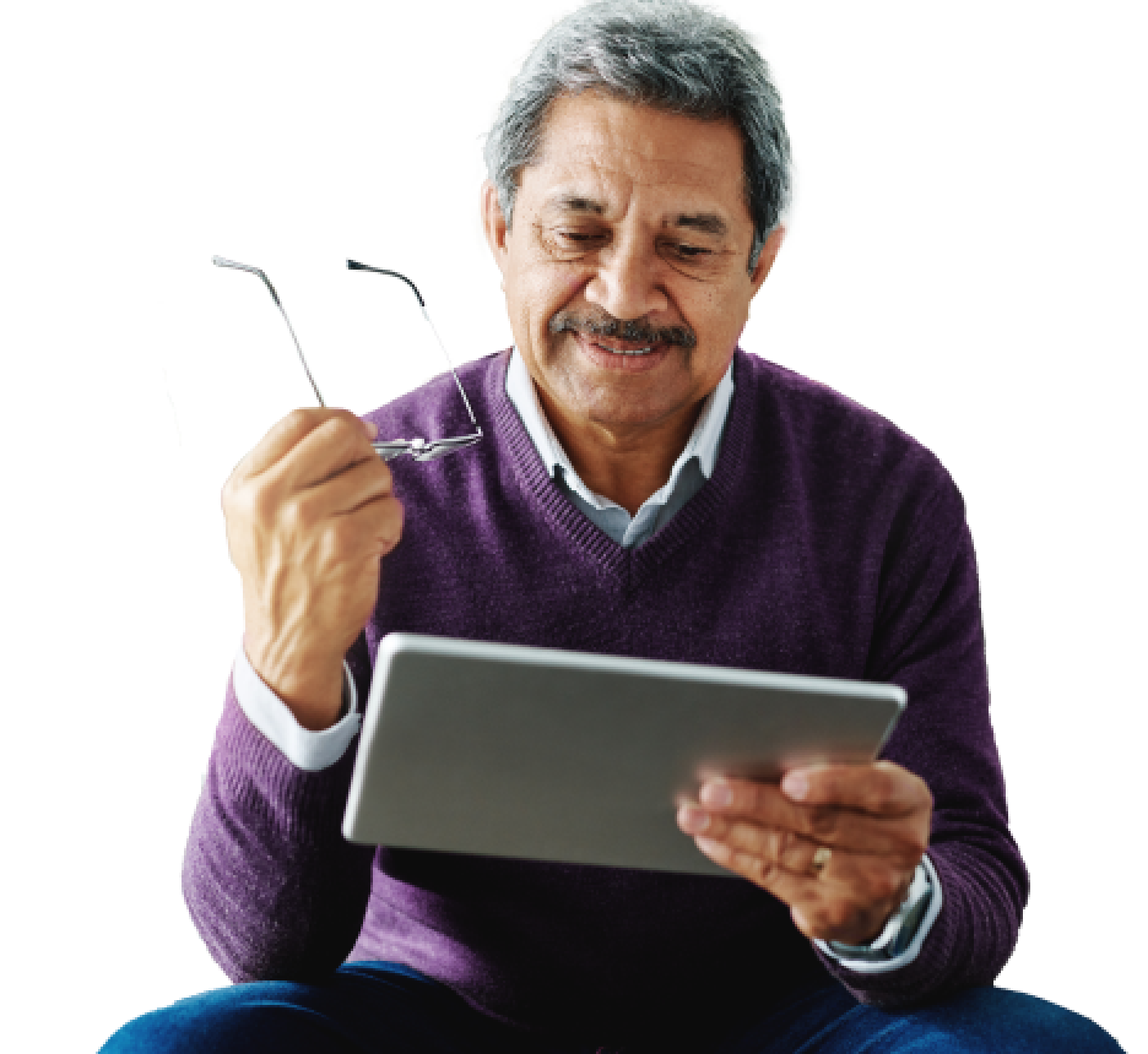 Man looking at his tablet