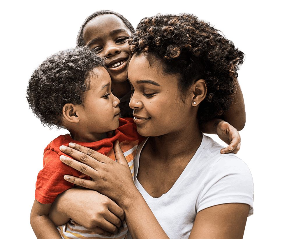 A mother with her 2 children