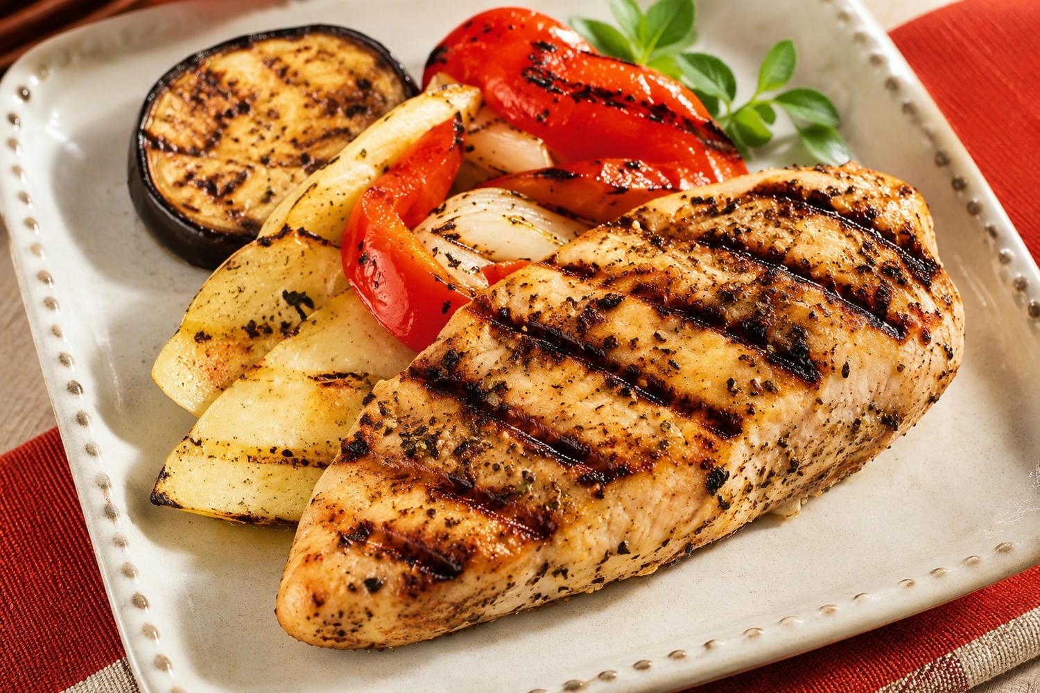 Grilled chicken with vegetables on a plate