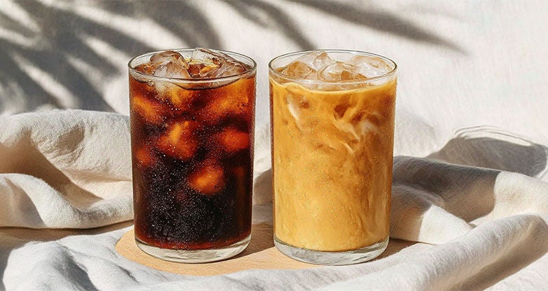 Coffee good or bad two glasses of cold crew, with milk and without