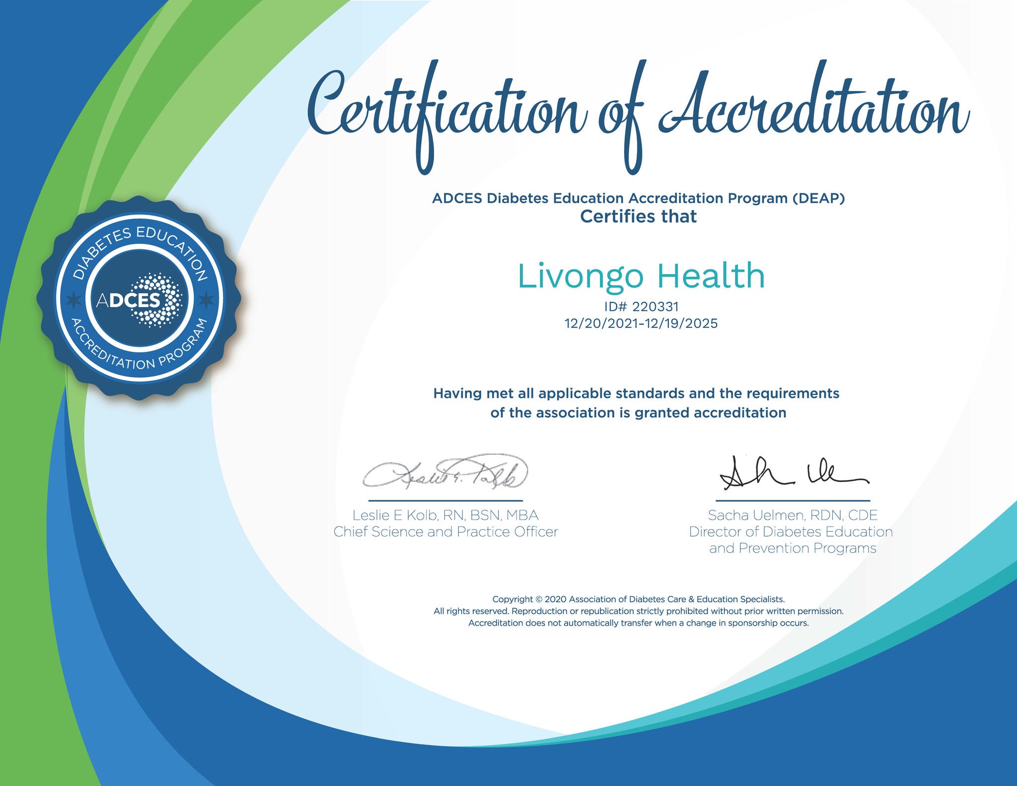 DEAP Certificate Livongo Health
