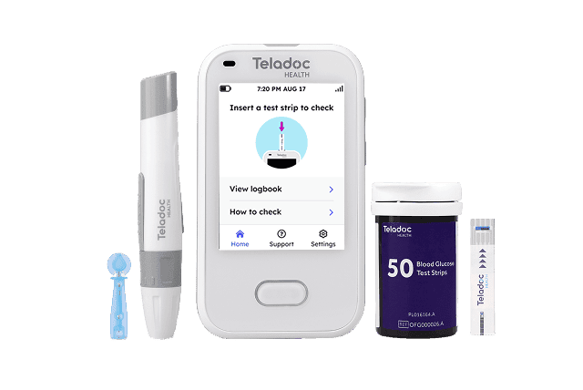Blood Glucose Meter with lancet and test strips.