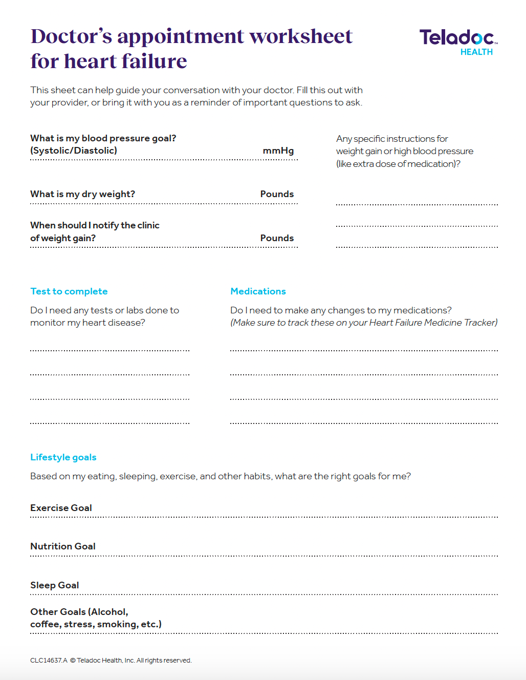 Doctor's appointment worksheet for heart failure