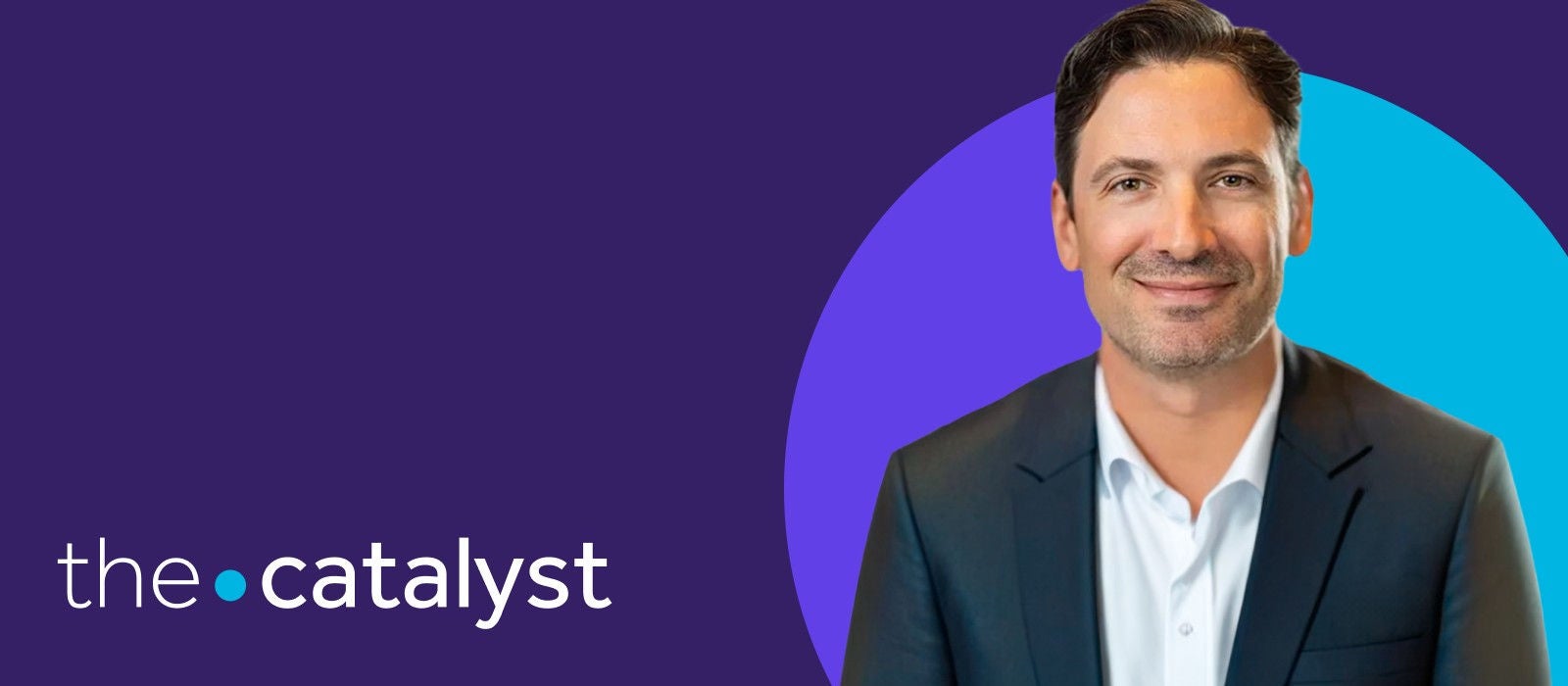 Dave Ross' portrait with a plum and aqua background and the words "the catalyst"