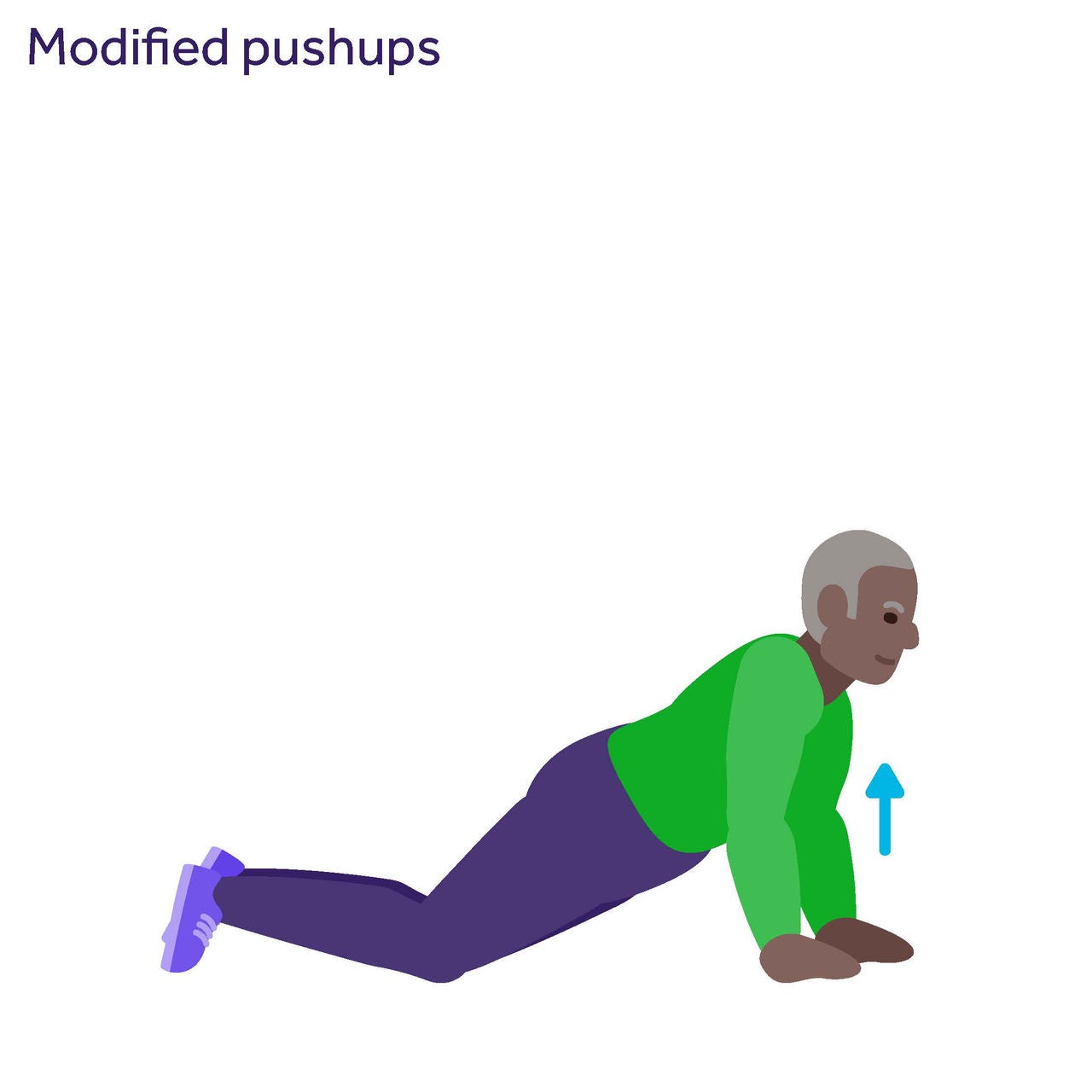 Illustration of a person doing a pushup with knees bent and touching the floor.