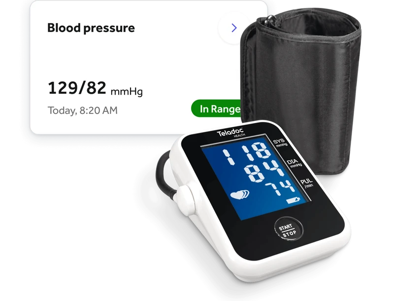 Teladoc Health blood pressure monitor and cuff with app program app ui