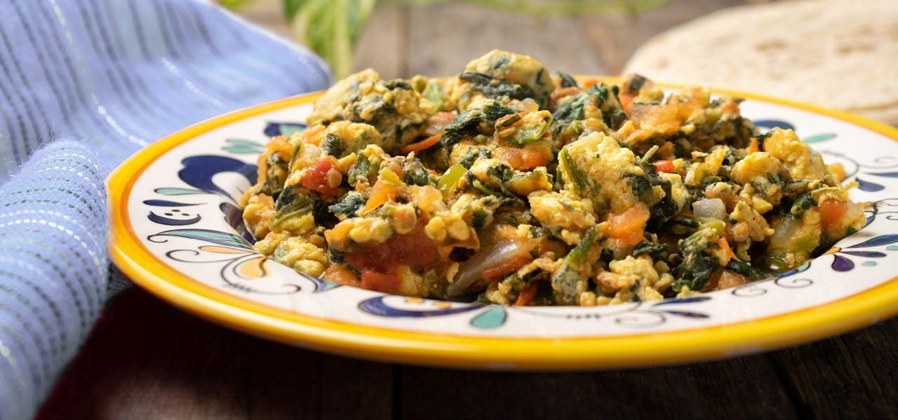 Plate of black bean & egg breakfast scramble