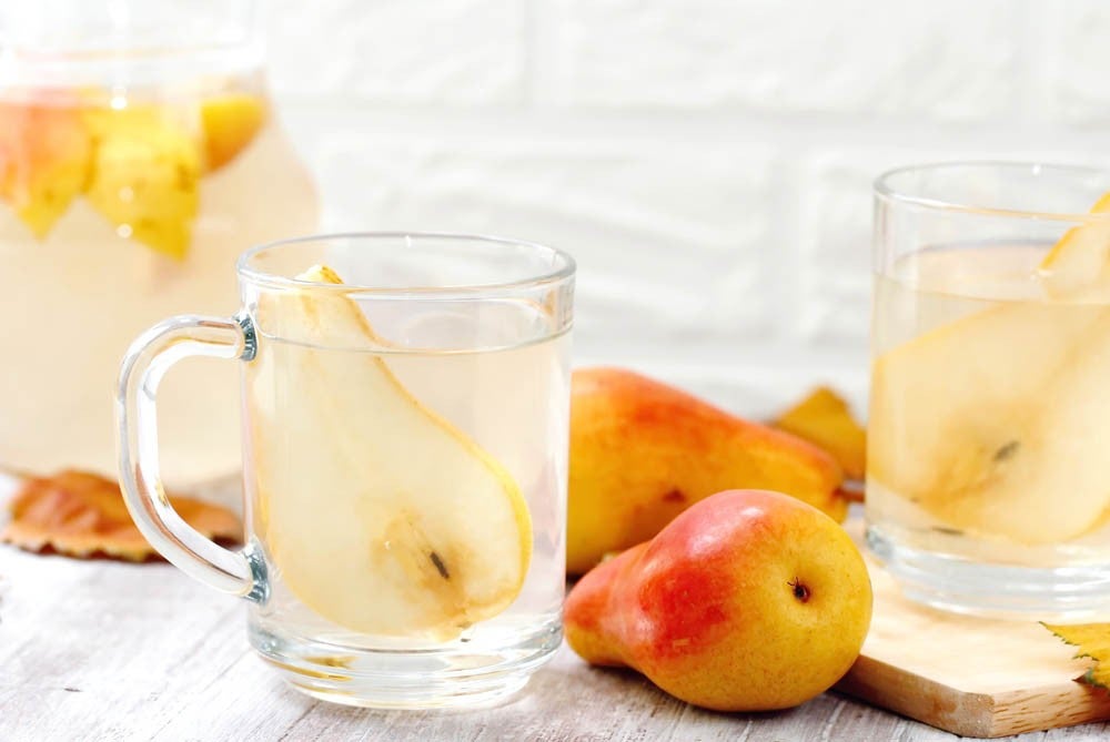 Homemade sweet pear compote made of fresh fruit