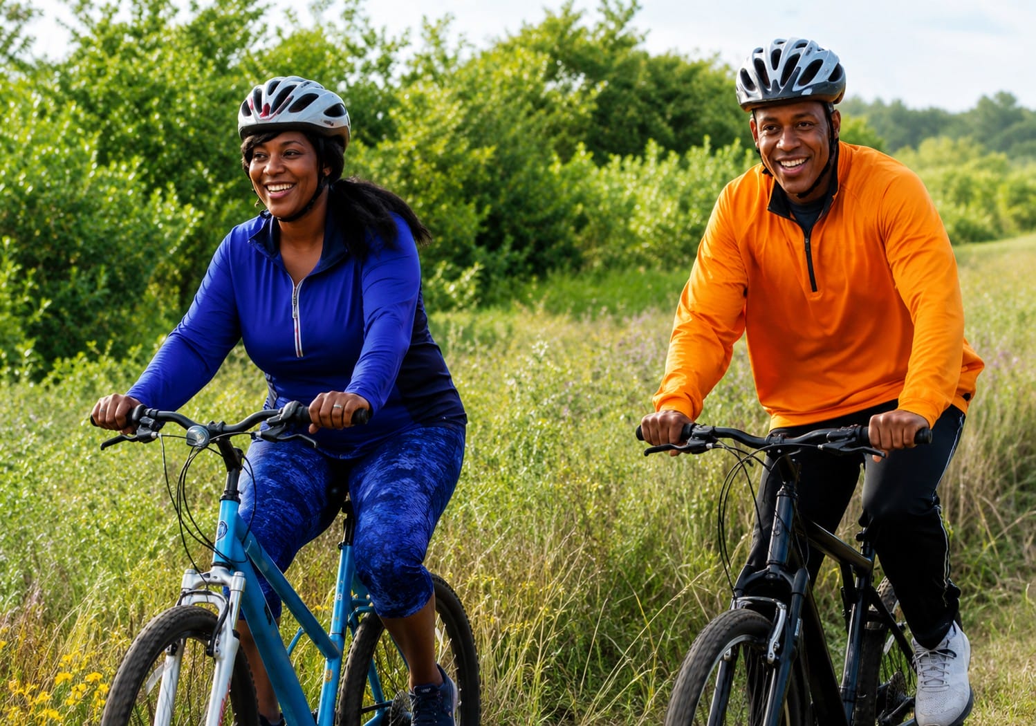 Couple riding bikes