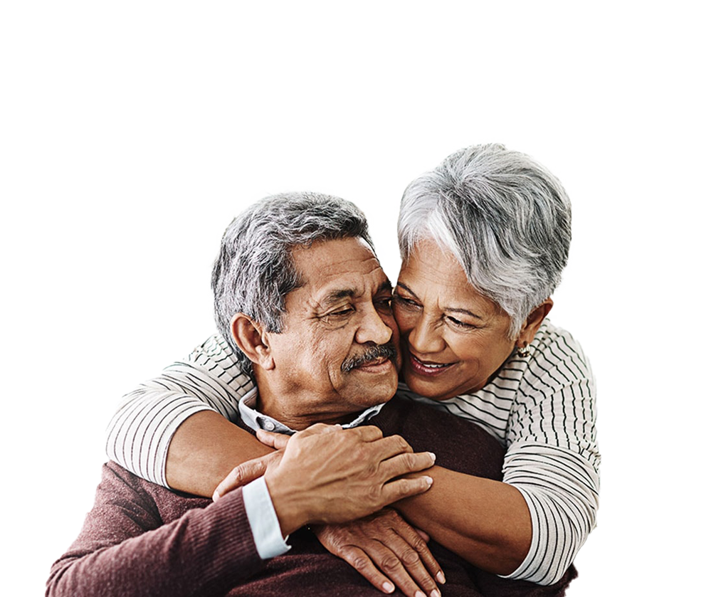 Elder man and woman hugging eachother