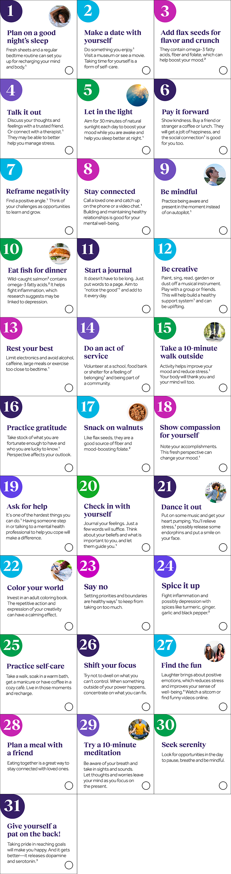 Calendar with steps for all 31 days in May to help improve mindfulness