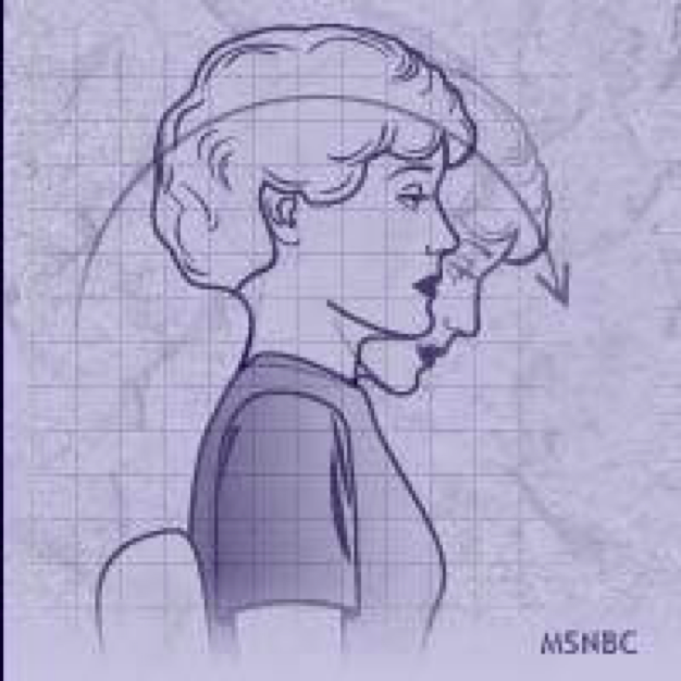  A stylized illustration of a person's profile, showing a side view of their head and neck. The image is in purple tones with a grid background.