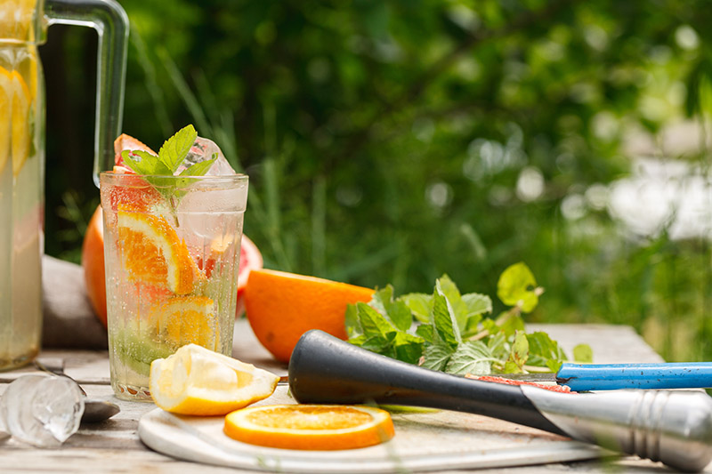 Citrus water in a glass with mint. 