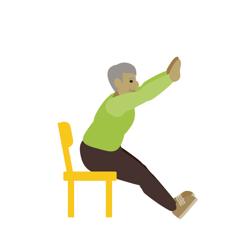 Person sitting on a chair, twisting their torso to one side while holding the chair.