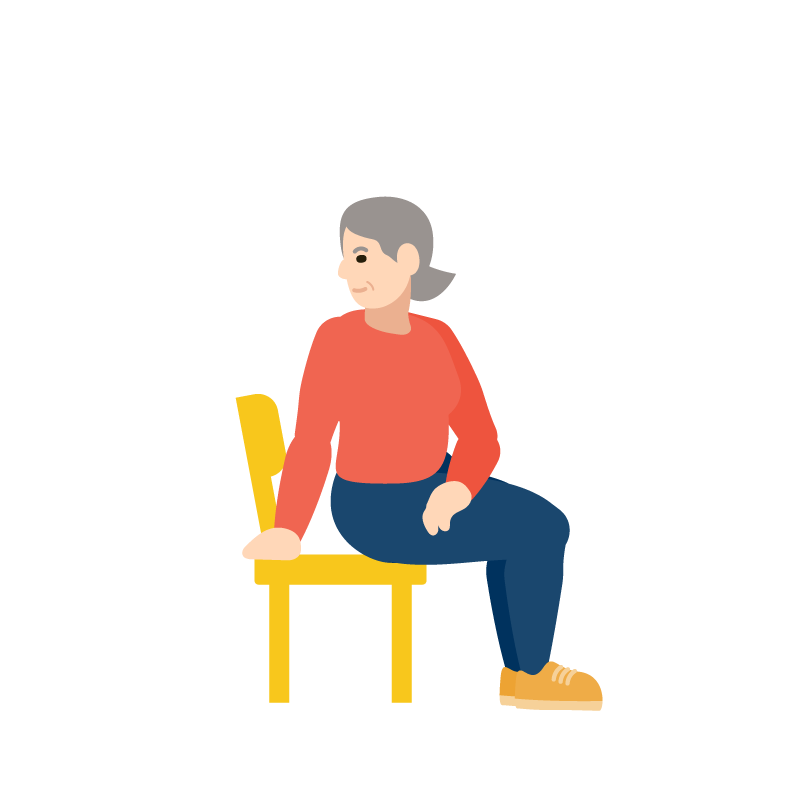 Person sitting on a chair with one leg crossed over the other, resting hands on their knee.