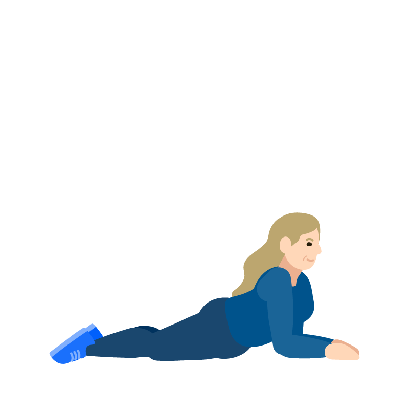 Person lying on their stomach, pushing up with arms extended.