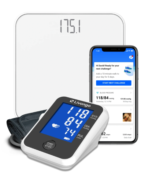 Phone, blood pressure cuff and a scale