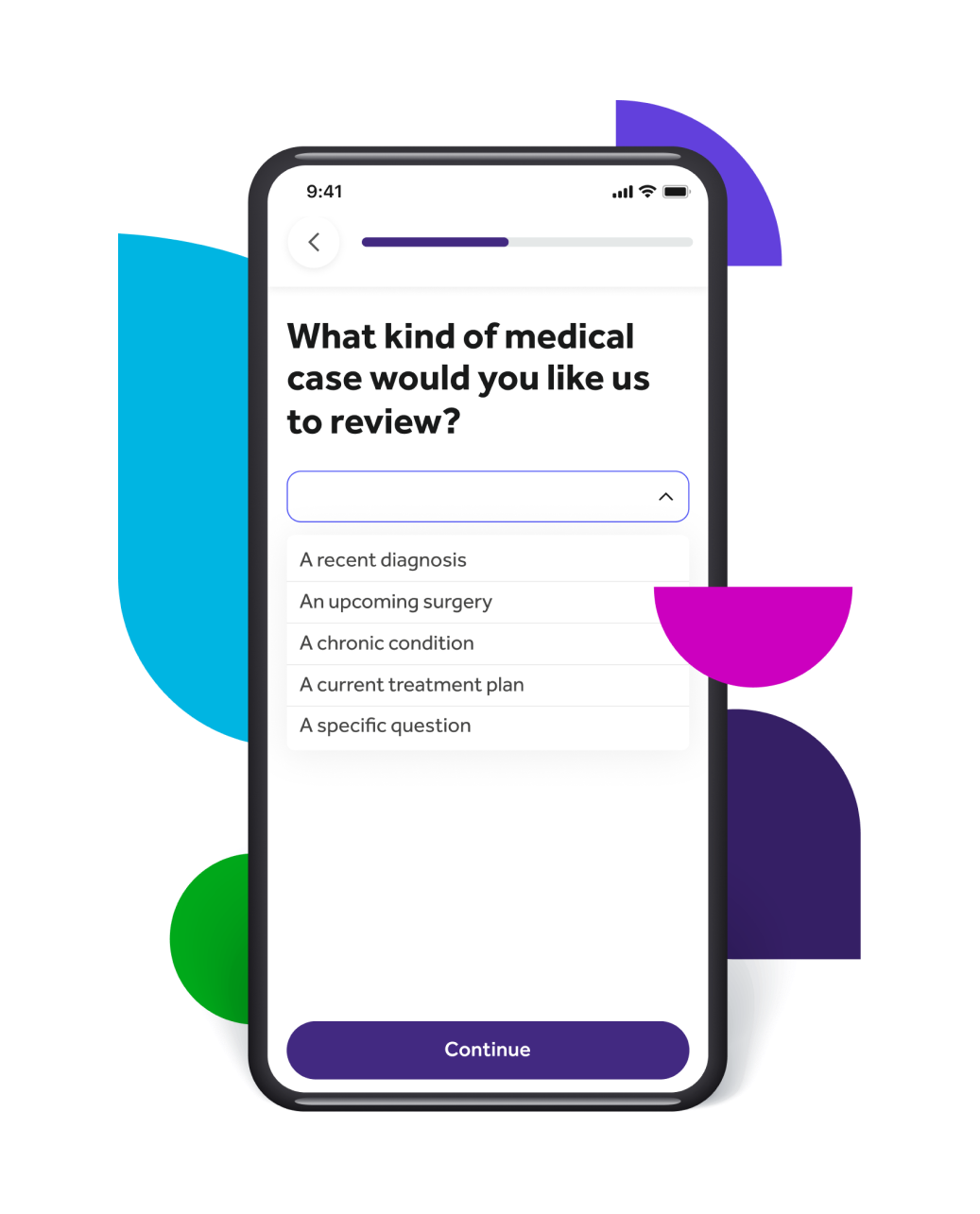 Screen showing the expert medical opinion service in the Teladoc Health app