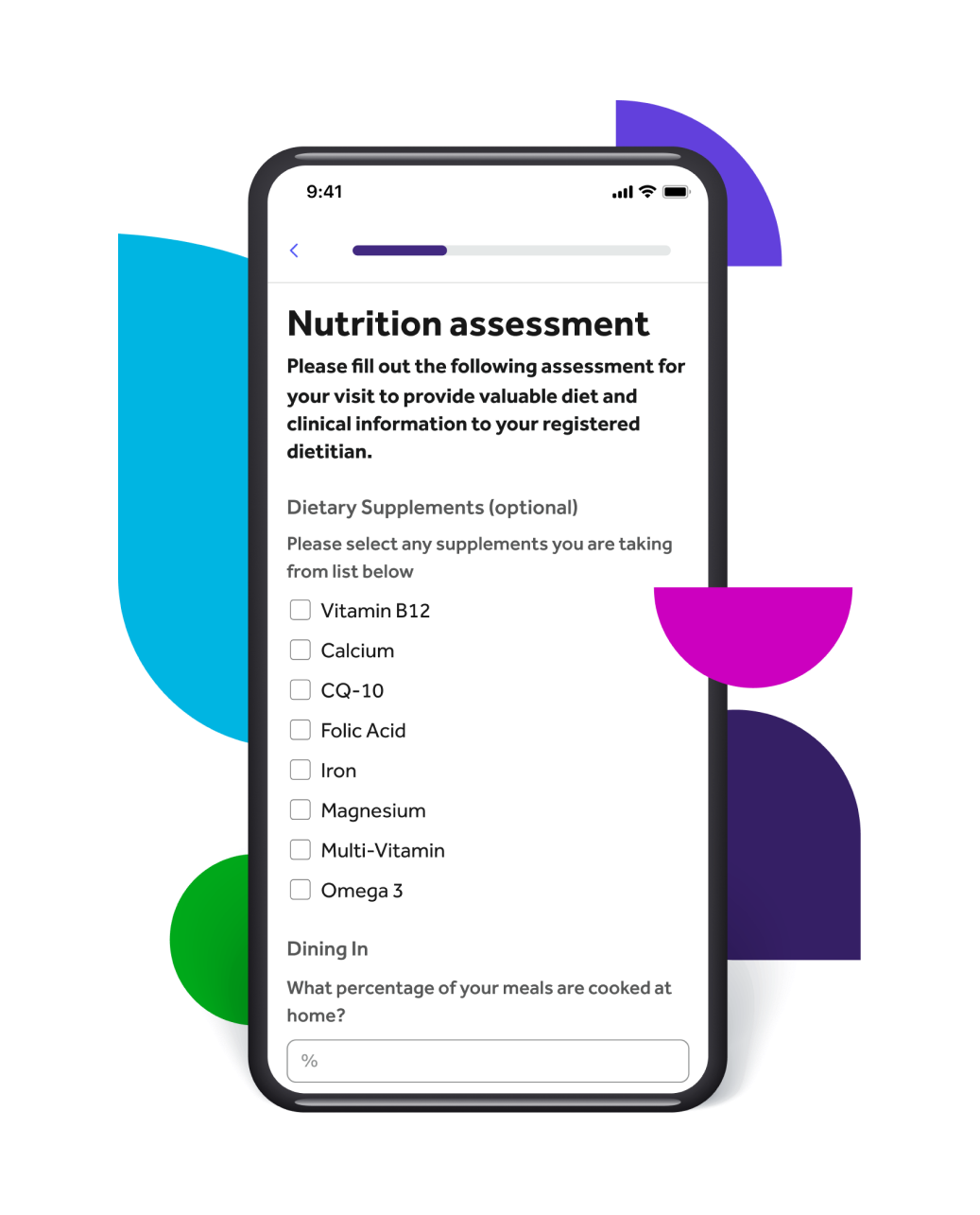 Screen showing the nutrition service in the Teladoc Health app