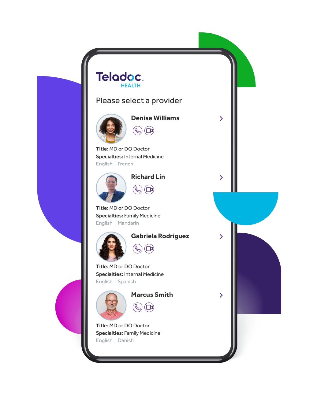 Screen showing primary care in Teladoc Health app
